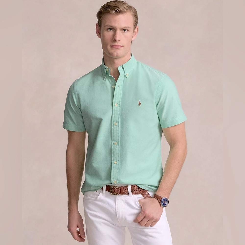 New! Polo Ralph Lauren Men's Short Sleeve Classic-Fit Oxford Shirt. Green -XL
